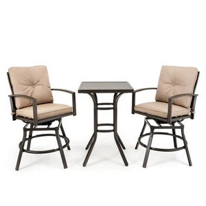 Set of 3 Swivel Bar Height Bistro Set Cushioned Table Stools Furniture Patio - Picture 1 of 7