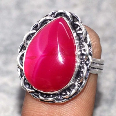 Anillo de piedras preciosas enchapado en plata 925 ágata rosa de Botsuana EE. UU. 7 joyas estéticas GW Foto 1 de 3