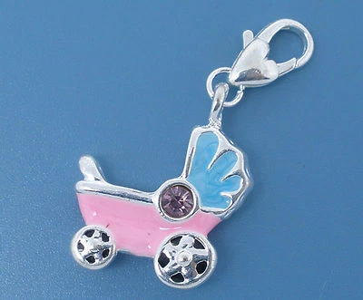 Bettelarmband Kinderwagen Baby Girl Boy Geburt Anhänger Karabiner Dangle * - Bild 1 von 2
