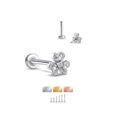 Threadless Labret Push Pin Nose Ring Monroe Stud Heart Clover 16G 18G 20G - Image 1 of 2
