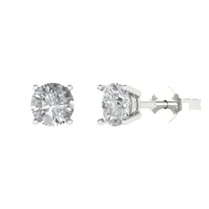 1.5 ct Round Cut Stud anniversary Earrings 14k White solid Gold Push Back - Picture 1 of 11