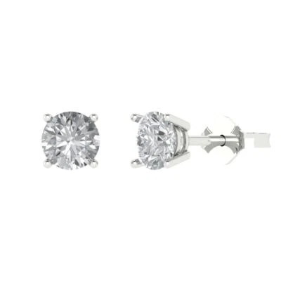 1.5 ct Round Cut Stud anniversary Earrings 14k White solid Gold Push Back - Image 1 of 4