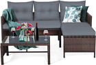 Costway 3pcs Patio Wicker Rattan Sofa Set Outdoor Sectional Conversation Set ...