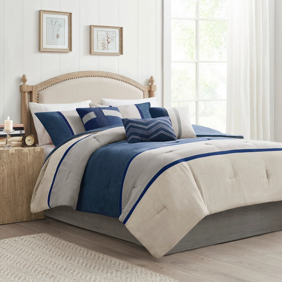Conjunto de edredom Madison Park 7 peças moda camurça sintética para cama queen king size - Imagem 1 de 4