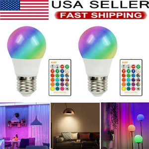 2PCS E27 3W RGB LED Light Bulb 16 Color Changing Lamp IR Remote Control US - Picture 1 of 12