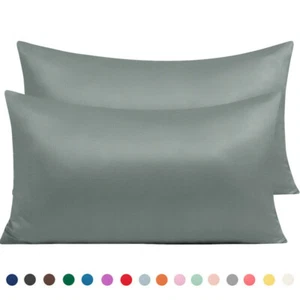 2 PIEZAS Fundas de Almohada de Satén Sedoso Estándar Queen King con Cierre de Cremallera Oculta - Imagen 1 de 59