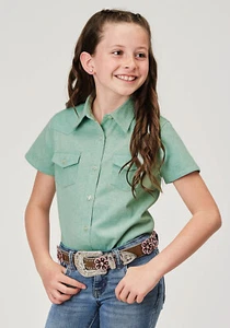 Roper Kids Girls 2014 Western Aqua 100% Cotton S/S Shirt - Picture 1 of 4