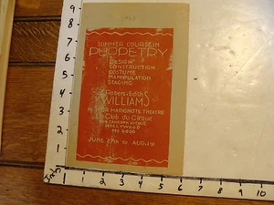 Vintage MARIONETTE Hand Bill: 1933 Robert & Edith Williams HOLLYWOOD CA - Picture 1 of 4