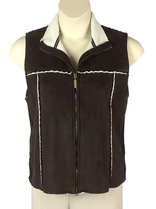 Carolyn Taylor Vest Womens Size XL Brown Faux Shearling Zip Front Rib Knit - Picture 1 of 5