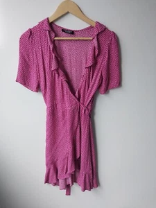 ZARA Womens Short Sleeve Wrap Dress Pink & White Polka Dot Viscose Size Small - Picture 1 of 16