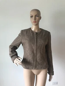 Casual Corner Brown Tweed Wool Blend Collarless Jacket Coat Made In Italy 8/M - Bild 1 von 12
