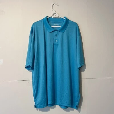 Saddlebred Mens Polo Shirt Size 3XLt Aqua Blue Check Big & Tall Comfort - Image 1 of 4