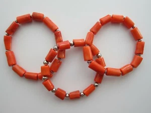 Men's \Ladies - Chunky Irregular Genuine Orange \Salmon Coral Gem Bracelets - Picture 1 of 28