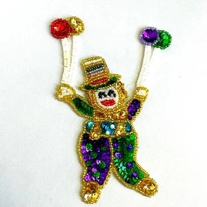 NEW Clown w/ Balloons Bead Sequin Appliqué Sew on 5” x 3.5” Colorful & Bright - Picture 1 of 7
