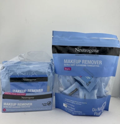 Neutrogena Makeup Remover Wipes TWIN PK 50ct + Individual Wrapped Travel 18ct .. - Image 1 of 4