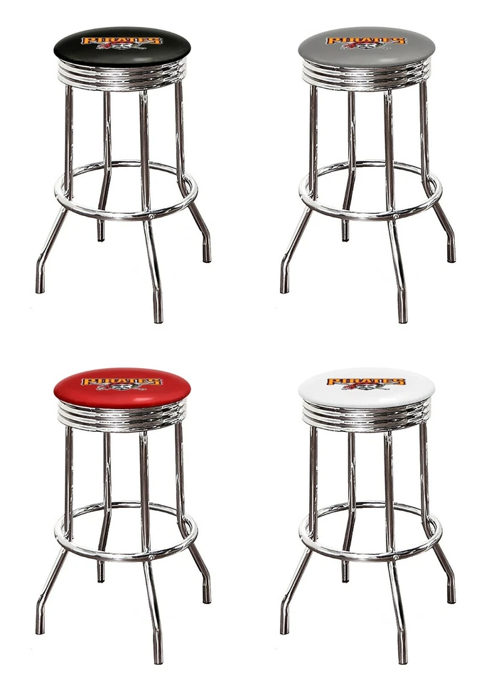 Bar Stool MLB 29" Tall Chrome Retro Backless Swivel Seat Colored Vinyl Team Logo - Image 1 of 1
