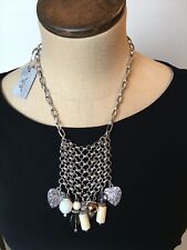 NWT Lucy The First Charm Necklace Silver Tone Chain Bib Hearts Beads Adjustable