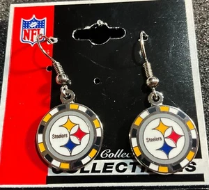 Pendientes de fichas de póker con logotipo de Pittsburgh Steelers nuevos en paquete - Imagen 1 de 1
