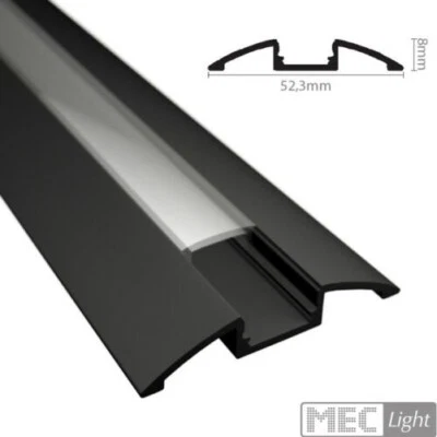 LEDOMEC Perfil de Aluminio Barra Carril "Aufbau-Flach" Negro para LED Tira + Cubierta