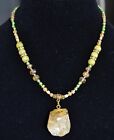 Collier pierre précieuse designer, collier pierre précieuse cristal jaune quartz, vert (264)
