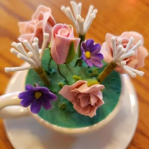 VTG MCM Posies in a Tea Cup Pink Roses, Violets and White Star Bursts - Picture 1 of 5