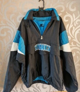 Abrigo deportivo negro vintage de tiburones de San José años 90 para principiantes NHL Anorak - Imagen 1 de 9