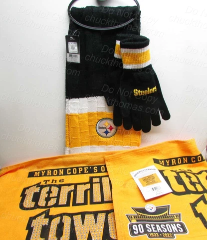 STEELERS Scarf & Gloves Set AND Choice of 90th Seasons OR BLING Terrible Towel Cover
