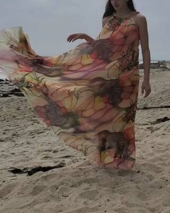 Maxi Vestido Maya Antonia Chifón, Amarillo-Multi Abstracto Floral Mangas Largas - Imagen 1 de 9