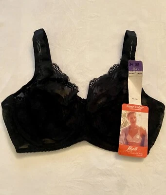Vintage Lilyette Black Lace Underwire Bra 34DD NWT Fashion Support New With Tags - Image 1 of 4