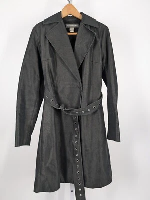 Banana Republic Fall 2000 Y2K Black Metallic Denim Faux Fur Lined Jacket Belted - Изображение 1 из 4