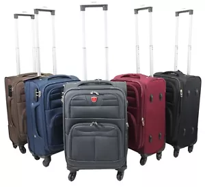 Expandable 56cm Suitcase Soft Shell Travel Trolley 4 Wheels Hand Luggage Bag - Picture 1 of 30
