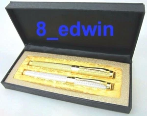 Quality Twin Classic Gold & Silver Metallic Engraved Fountain Pens free gift box - Bild 1 von 11