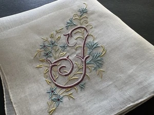 A+ NOS Vintage Hankie Madeira Style Hand Embroidered Monogram J Wedding COLOR - Picture 1 of 7