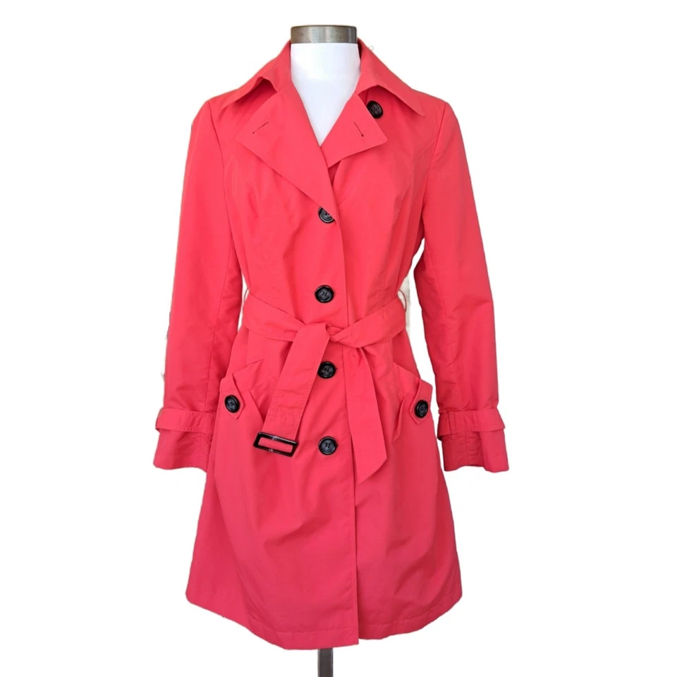 MARKS & SPENCER Poppy Red Trench Coat Size 6 US  Jacket Belted - Image 1 of 4