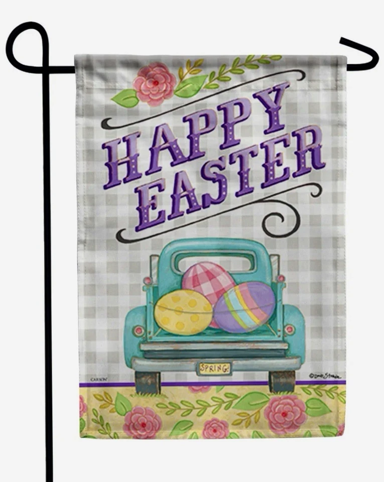 СЧАСТЛИВОЕ ПАСХАЛЬНОЕ ЯЙЦО ПИКАП ЦВЕТОК ГРУЗОВИК ВЕСНА МИНИ ОКНО САД ДВОР ФЛАГ НОВЫЙ - Изображение 1 из 1