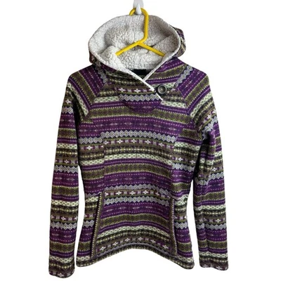 Chaqueta con Capucha Koppen Sherpa Pullover Para Mujer Talla S Fair Isle Verde Púrpura Foto 1 de 4