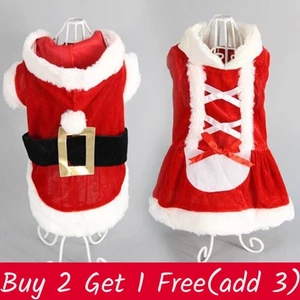Festive Red Pet Christmas Costume Santa Outfit For Dogs Soft Acrylic Fabric - Picture 1 of 11