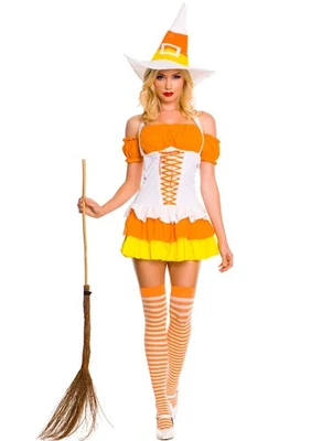 ADULT sexy MUSIC LEGS witty CANDY CORN cutie WITCH halloween PARTY costume DRESS - Image 1 of 2