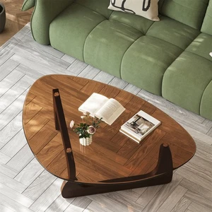 Mesa de salón mesa de centro de diseño mesa de café de vidrio y madera sofá marrón 110 cm - Imagen 1 de 11