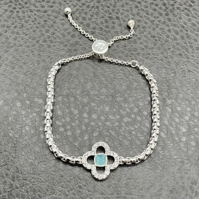 Pulsera Bomb Party Bolo Tono Plata Trébol Pavé Cristal Piedra Azul Ajustable Foto 1 de 4