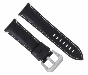 22MM GENUINE LEATHER WATCH BAND STRAP FOR ANONIMO WATCH BLACK WHITE STITCHING - Picture 1 of 4