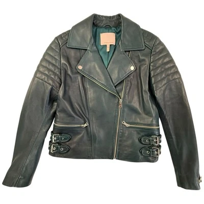 Rebecca Taylor Lamb Leather Moto Biker Jacket Women Size Medium Emerald Green - Image 1 of 4