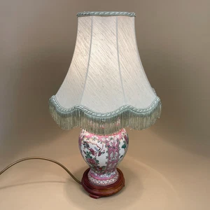 Antique Ceramic Lamp Light Bedside Table Oriental Hand Painted Lampshade Ginger - Picture 1 of 13