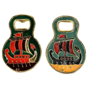 Vtg Bottle Opener Brass & Enamel Viking Ship Eghina & Hydra Island *READ - Picture 1 of 5