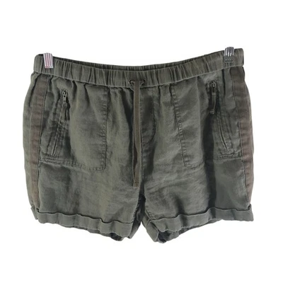 Pantalones Cortos para Mujer Saks Fifth Avenue Pull On Lino Bolsillos con Cremallera Verde Oliva L Foto 1 de 4