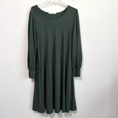 Peruvian Connection Long Puff Sleeve Dress XL Green Pullover Designer Stretch - Image 1 of 4