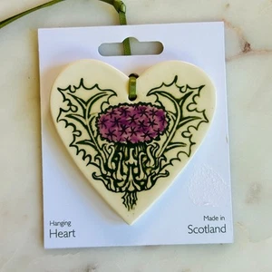 JS Ceramics Thistle Hanging Heart Made in Scotland - Picture 1 of 4