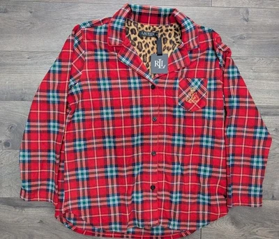 Lauren Ralph Lauren Flannel Pajamas Womens Sz L large Embroidered Logo Red Plaid - Image 1 of 4