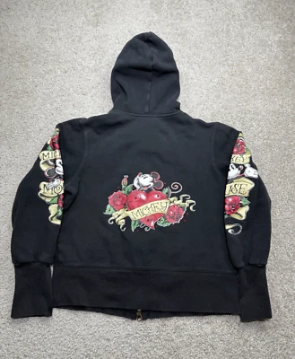 Sudadera con Capucha para Mujer Disney Parks Talla GRANDE Cremallera Mickey Mouse Ed Hardy Rosa Tatuaje Y2K Foto 1 de 4