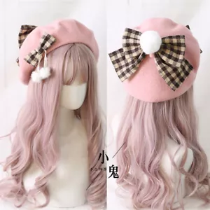Japanese Lolita Cute Girl Fashion Bowknot Beret Painter Hat Warm Handwork Hat - Picture 1 of 5